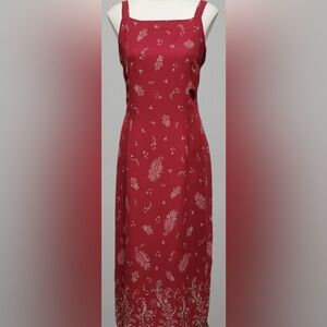 Vintage Eddie Bauer Maroon Floral Midi Dress Petite 6